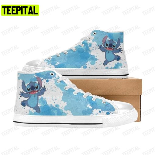 Blue Background Stitch Adults High Top Canvas Shoes