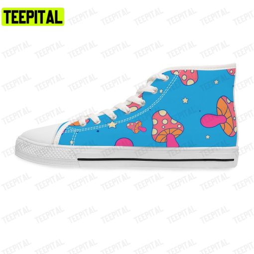 Blue With Magic Mushroom Adults High Top Canvas Shoes