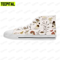 Cartoon Mushrooms And Butterflies Adults High Top Canvas Shoes