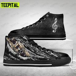 Clarinet With Treble Clef And Sheet Music Adults High Top Canvas Shoes