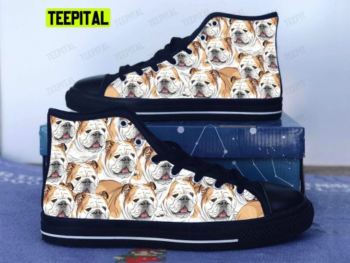 English Bulldog Adults High Top Canvas Shoes