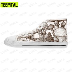 Engraving Style Print Mushrooms Adults High Top Canvas Shoes