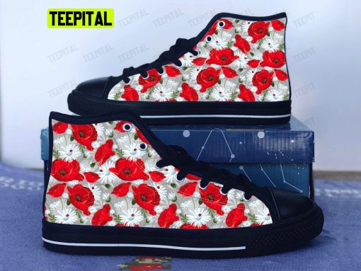 Floral Flower Adults High Top Canvas Shoes