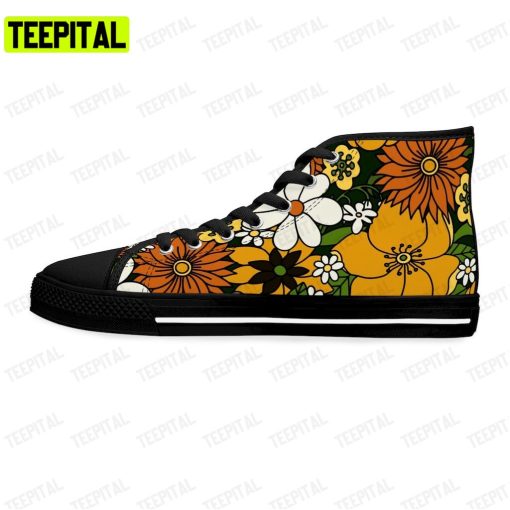 Floral Hippie 60s Style Adults High Top Canvas Shoes