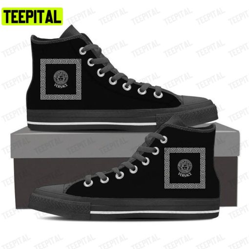 Gianni Versace Black Background Adults High Top Canvas Shoes