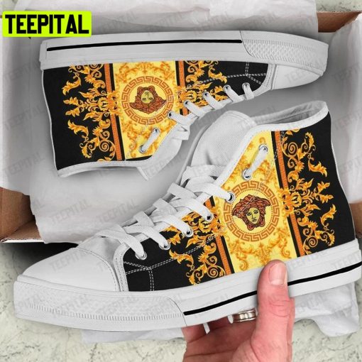 Gianni Versace Black Gold Adults High Top Canvas Shoes