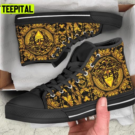 Gianni Versace Black Gold Art Adults High Top Canvas Shoes