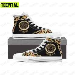 Gianni Versace Black White Gold Adults High Top Canvas Shoes