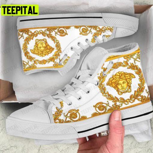 Gianni Versace Gold Adults High Top Canvas Shoes