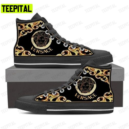 Gianni Versace Gold Black Adults High Top Canvas Shoes