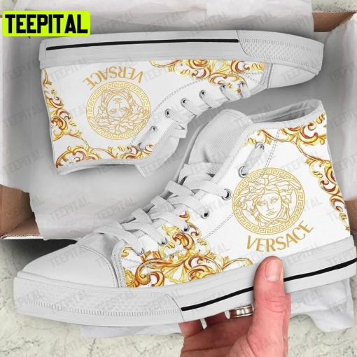 Gianni Versace Gold White Art Adults High Top Canvas Shoes