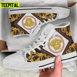 Gianni Versace Luxury Gold Adults High Top Canvas Shoes