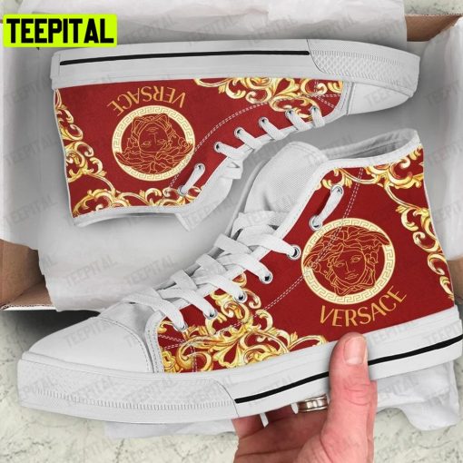 Gianni Versace Red Adults High Top Canvas Shoes