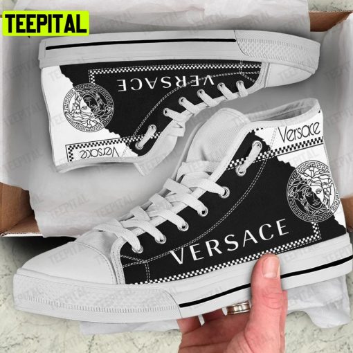 Gianni Versace White Black Art Adults High Top Canvas Shoes