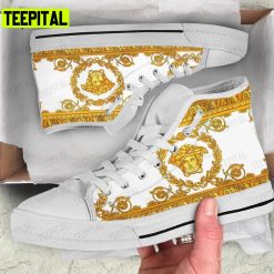 Gianni Versace White Gold Adults High Top Canvas Shoes