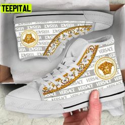 Gianni Versace White Gold Art Adults High Top Canvas Shoes