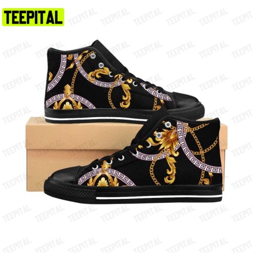 Golden Baroque Rococo Black Womens Adults High Top Canvas Shoes