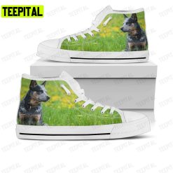 Green Background Australian Cattle Dog Adults High Top Canvas Shoes