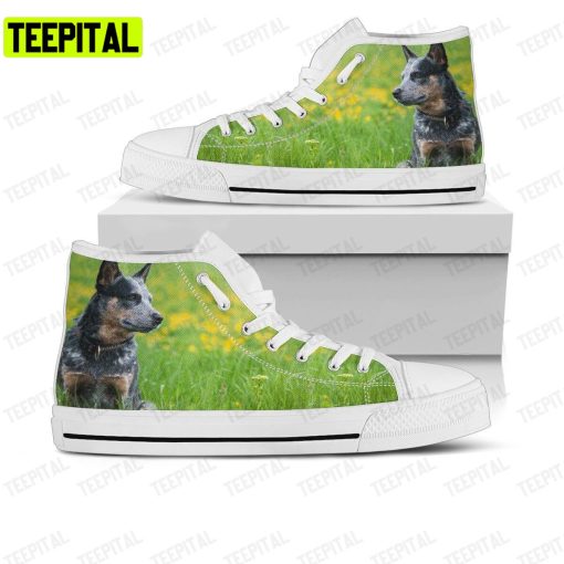 Green Background Australian Cattle Dog Adults High Top Canvas Shoes