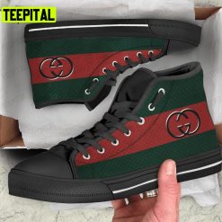 Gucci Black Stripe Adults High Top Canvas Shoes