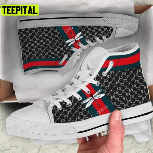 Gucci White Black Adults High Top Canvas Shoes