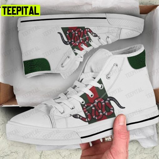 Gucci White Snake Adults High Top Canvas Shoes