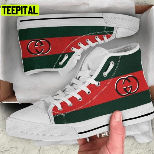 Gucci White Stripe Adults High Top Canvas Shoes