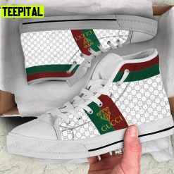 Gucci White Stripe Pattern Adults High Top Canvas Shoes