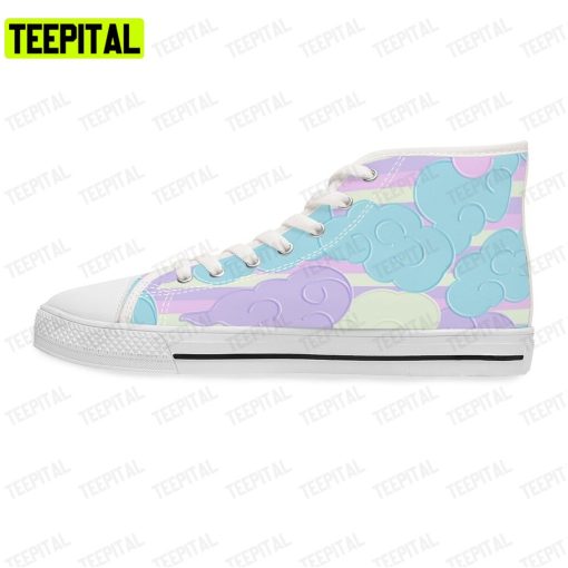 Japanese Doodle Clouds Pastel Colors Adults High Top Canvas Shoes