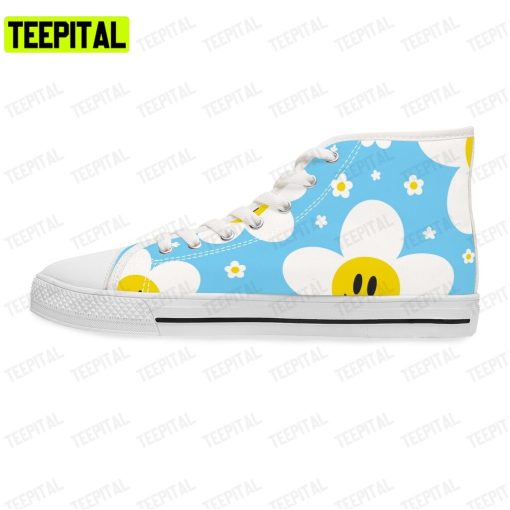 Kawaii Smiley Face Flowers Adults High Top Canvas Shoes