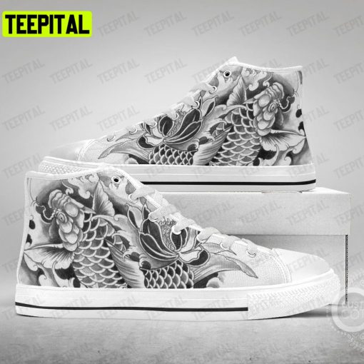 Koi Fish Tattoo Design Adults High Top Canvas Shoes