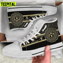 Louis Vuitton Black Gold Adults High Top Canvas Shoes