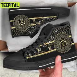 Louis Vuitton Black Gold Art Adults High Top Canvas Shoes