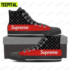 Louis Vuitton Supreme Black Adults High Top Canvas Shoes