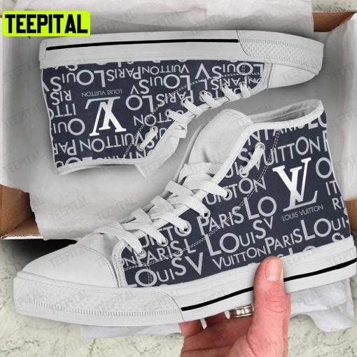 Louis Vuitton White Navy Adults High Top Canvas Shoes