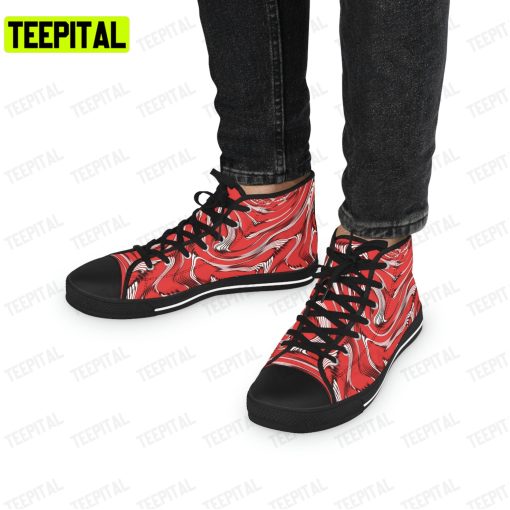 Luscious Red Cool Abstract Wavy Adults High Top Canvas Shoes