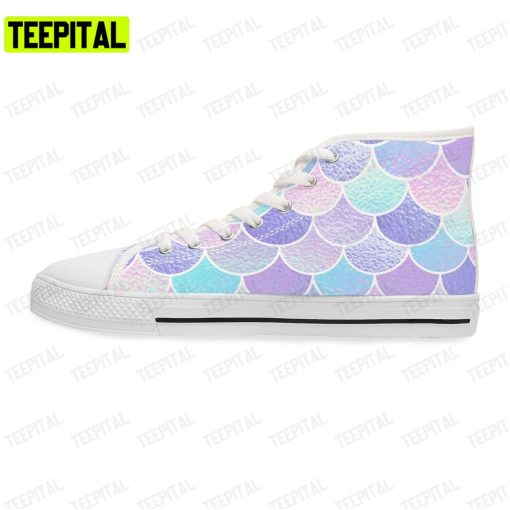 Mermaid Skin Pastel Colors Holographic Pattern Cute Kawaii Adults High Top Canvas Shoes