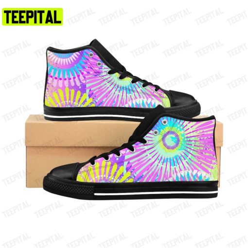 Neon Colors Abstract Colorful Flowers Urban Element Adults High Top Canvas Shoes