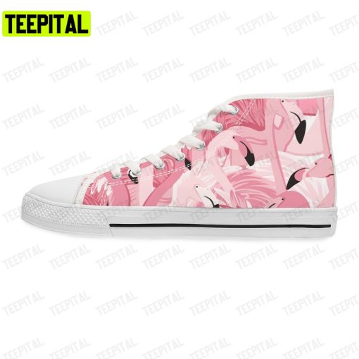 Pink Flamingo Exotic Wading Birds Adults High Top Canvas Shoes