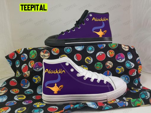 Purple Art Aladdin Magic Lamp Adults High Top Canvas Shoes