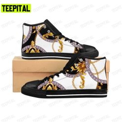Rococo White Background Golden Adults High Top Canvas Shoes