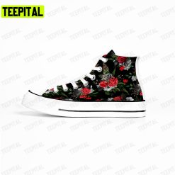 Rose Flowers Black Adults High Top Canvas Shoes
