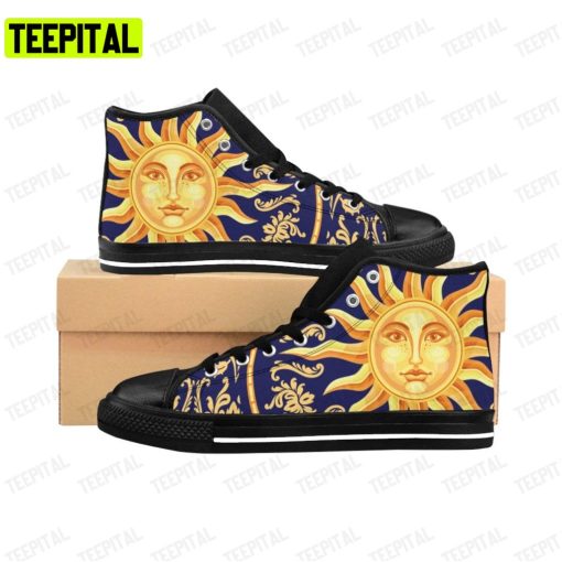 Sun Face Rococo Celestial Baroque Rococo Adults High Top Canvas Shoes