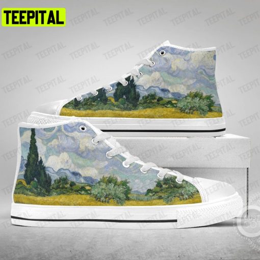 Wheat Field With Cypresses Adults High Top Canvas Shoes