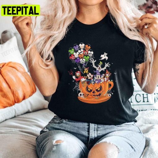 Disney Pumpkin Teacup Halloween Balloon Mickey And Friends Unisex T-Shirt Sweatshirt Hoodie