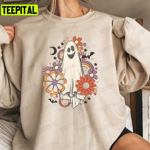 Halloween Ghost Floral Boho Trick Or Treat Spooky Ghost Unisex T-Shirt Sweatshirt Hoodie