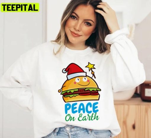 Cute Christmas Hamburger Hope Peace On Earth Unisex Sweatshirt