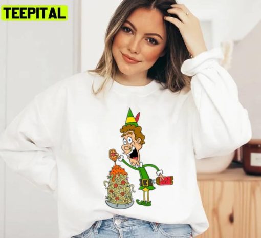 Elf C Graphic Oon Pasta Xmas Holiday Sweatshirt