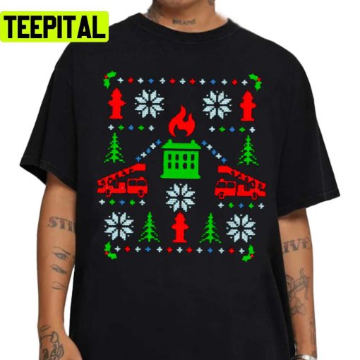 Firefighter Christmas Pattern Snow Fireman Unisex Sweatshirt