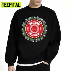 Firefighter Fire And Rescue Fireman Christmas Wreath Maltese Cross Unisex Sweatshirt